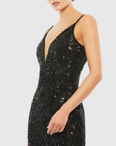 Black Hand Embellished Sleeveless Evening Gown